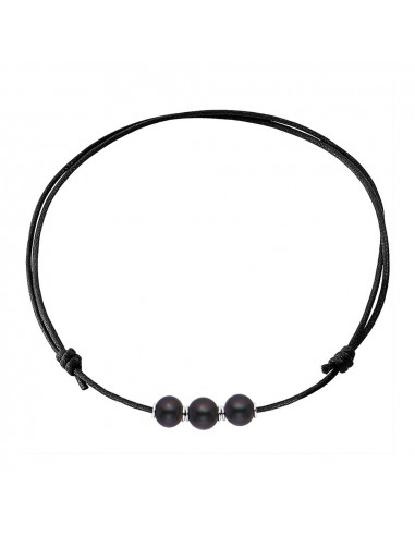 Collier Coton et 3 Véritables Perles avec Manchons Argent Massif