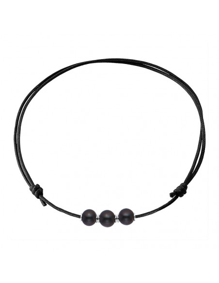 Collar de algodón y 3 perlas reales con mangas de plata maciza