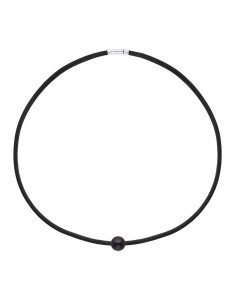 Genuine black leather necklace and silver clasp