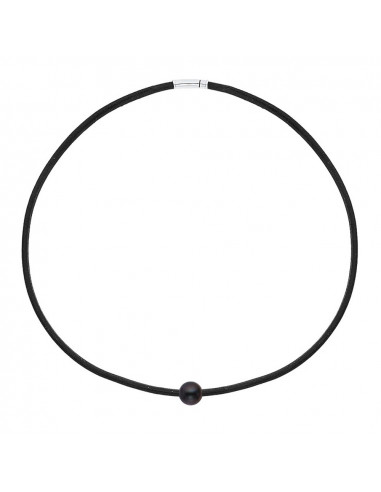 Collar de cuero negro genuino y cierre de plata