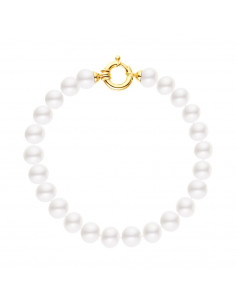 Yellow gold clamp bracelet and real white pearls