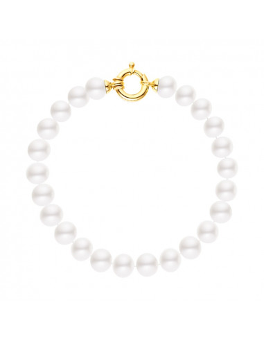 Bracelet Fermoir Or Jaune et Rang Véritables Perles Blanches