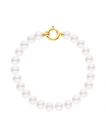 Bracelet Fermoir Or Jaune et Rang Véritables Perles Blanches
