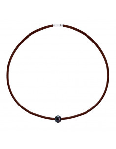 Collier Cuir Marron Véritable Perle et Fermoir Argent