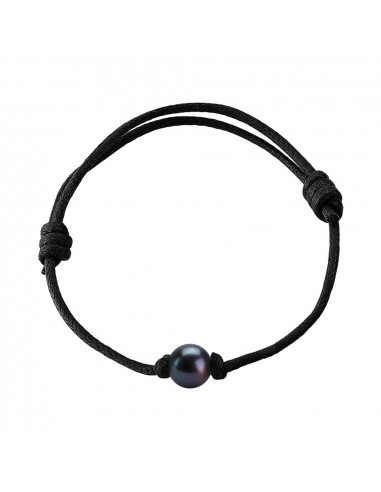 Bracelet Véritable Perle d'Eau Douce Noire Cordon Noir