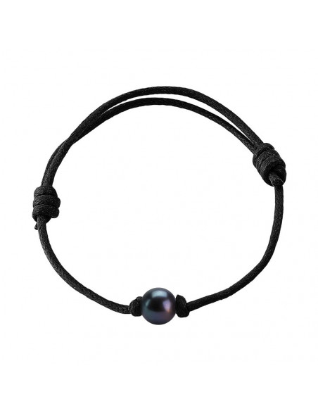 Bracelet Véritable Perle d'Eau Douce Noire Cordon Noir