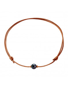 Collier lien Couleur personnalisable et Véritable Perle Noire