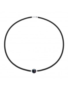 Collier Cuir Véritable Perle Noire Viroles Argent