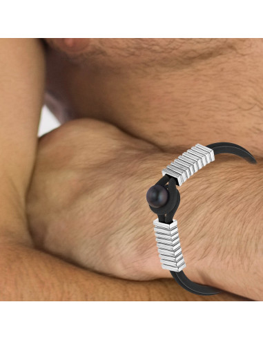 Bracelet Double Néoprène Véritable Perle Noire