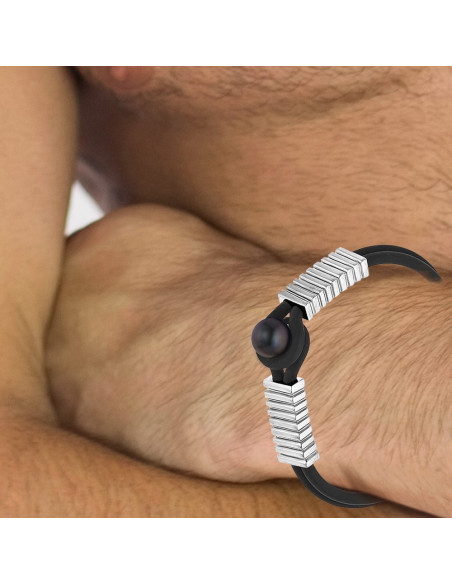Bracelet Double Néoprène Véritable Perle Noire