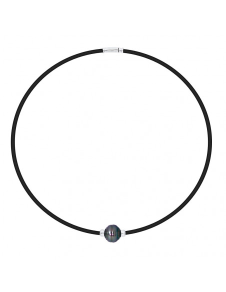 Collier Véritable Perle de Tahiti et Viroles Argent massif