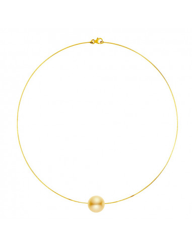 Collier Câble en Or Jaune 18K et Véritable Perle Dorée