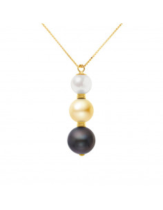 Yellow gold necklace trio of real pearls