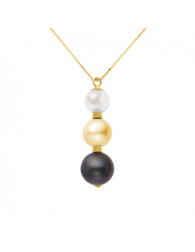Collier Or Jaune Trio de Véritables Perles