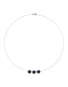 Collana in cavo in oro bianco e 3 perline alternanti reali