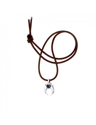 Collier Cuir Marron Véritable Perle Noir Pendentif TRIBAL Argent