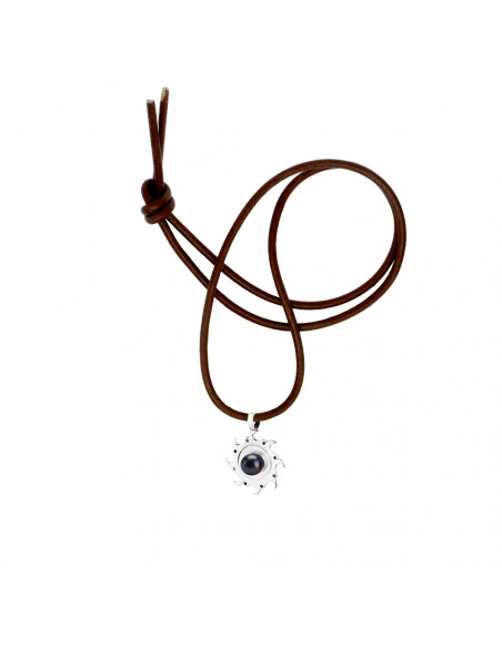 Ciondolo tribale in argento nero collana in pelle marrone originale