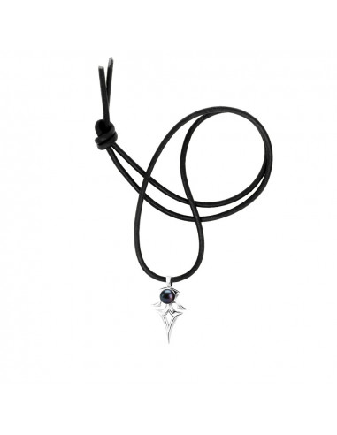 Collier Cuir Noir Véritable Perle Noir Pendentif TRIBAL Argent