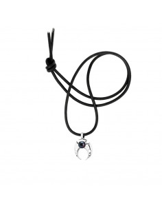 Collar de cuero negro genuino negro colgante tribal plateado