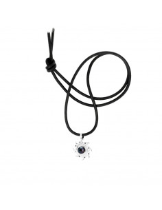 Collier Cuir Noir Véritable Perle Noir Pendentif TRIBAL Argent