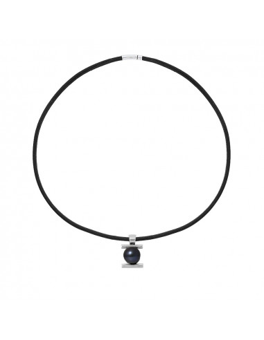 Collier en Cuir Noir et Perle de Culture Noire - Argent 925 - MAUNA KEA