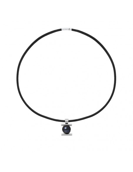 Collier en Cuir Noir et Perle de Culture Noire - Argent 925 - MAUNA KEA