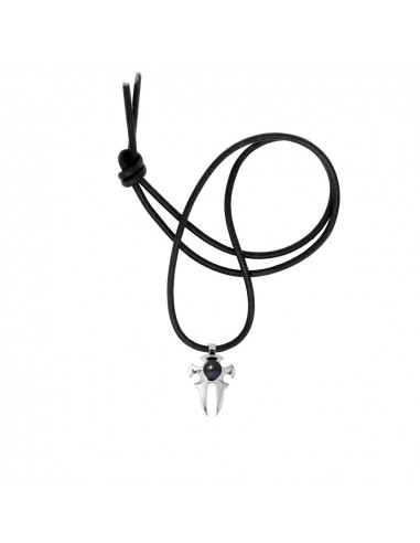 Collier Tribal en Cuir Noir et Perle de Culture Noire - Argent 925 - MAEA