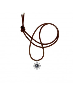 Collier Tribal Lien Cuir Naturel et Perle de Culture Noire - Argent 925 - NAEOLE