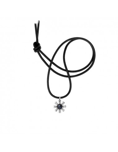 Collier Tribal Lien Cuir Noir et Perle de Culture Noire - Argent 925 - NAEOLE