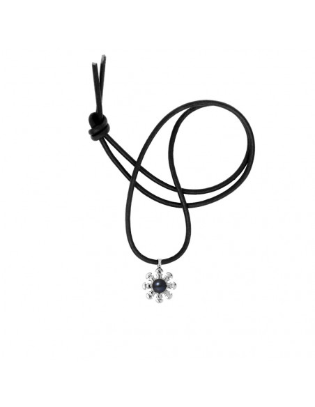 Collier Tribal Lien Cuir Noir et Perle de Culture Noire - Argent 925 - NAEOLE