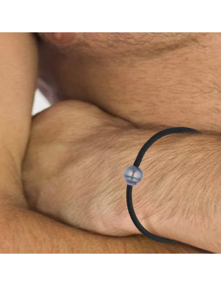 Bracelet Perle de Tahiti Cerclée en Néoprène - Argent 925 - TEPAKU