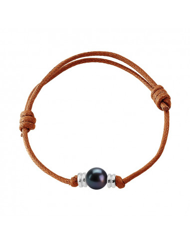 Bracelet Viroles Argent Massif Véritable Perle Noire Cordon à choisir
