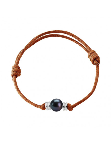 Bracelet Viroles Argent Massif Véritable Perle Noire Cordon à choisir