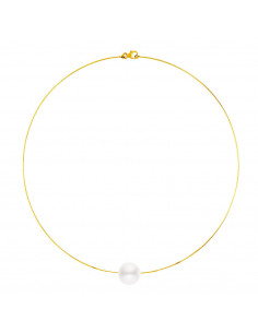Collier Câble en Or Jaune 18K et Véritable Perle Dorée