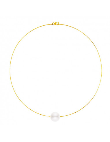 Collier Câble en Or Jaune 18K et Véritable Perle Dorée