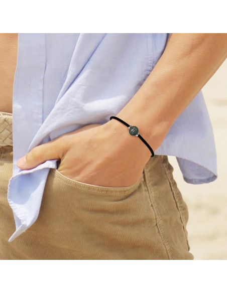 Bracelet Néoprène et Véritable Perle de Tahiti Cerclée Viroles Gravées Argent