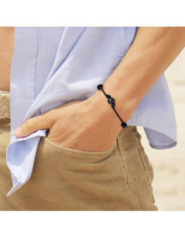 Bracelet Véritable Perle d'Eau Douce Noire Cordon Noir