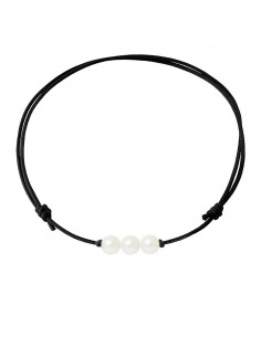 Collier Coton et 3 Véritables Perles avec Manchons Argent Massif