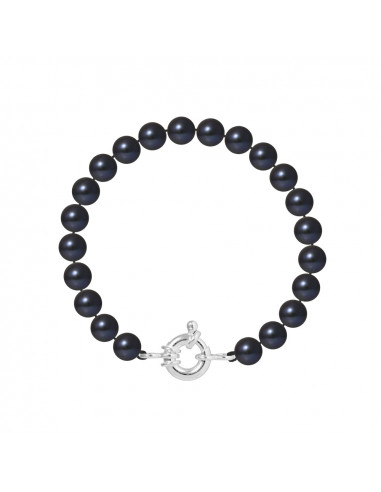 Pulsera de cierre de plata esterlina y cuentas negras de fila real
