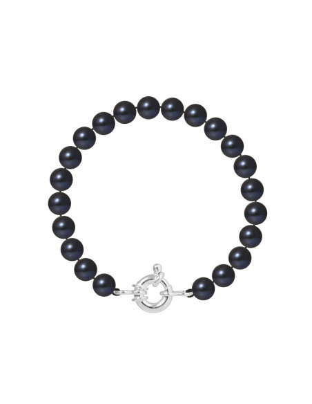 Pulsera de cierre de plata esterlina y cuentas negras de fila real