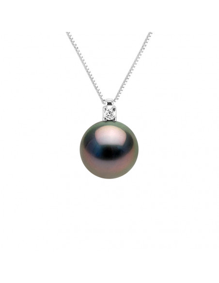 Collier Chaîne en Or, Diamant et Perle de Tahiti Ronde 9 mm - NIRVANA