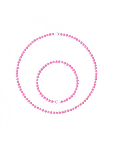 Parures Rang de Perles Collier et Bracelet Perles de Culture 4 mm - Fermoir Or - 8 Coloris - ANGELA