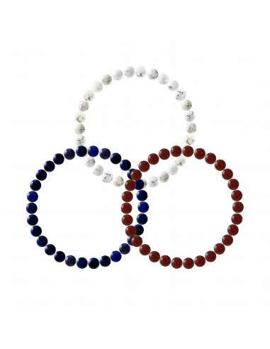 Set de 3 Bracelets de Gemmes Prodigieuses Oeil de Faucon - Agate Rouge - Howlite Blanche - ONA