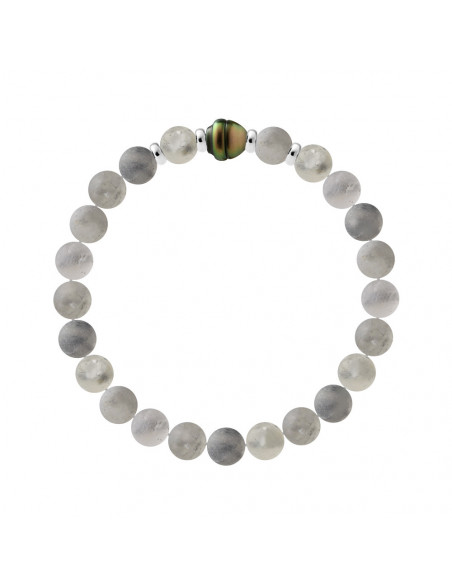 Bracelet Perle de Tahiti Cerclée en Quartz Fumé - Argent 925 - JUKATA