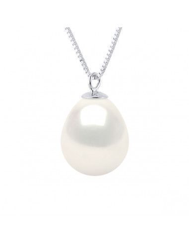 Collier Argent Massif Véritable Perle en pendentif Chaîne Vénitienne
