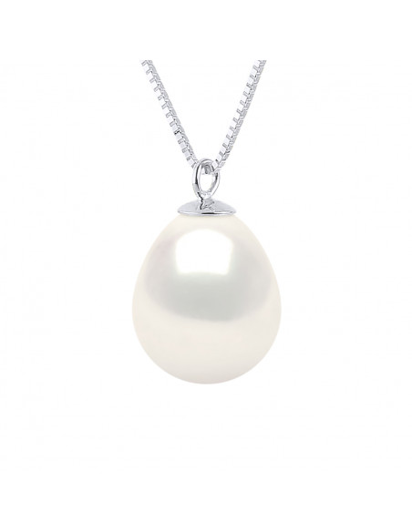 Collier Argent Massif Véritable Perle en pendentif Chaîne Vénitienne