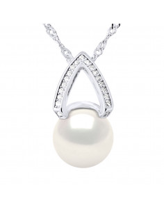 Collar de joyería de plata 925, óxidos de circonio y cultura PERLA 10 MM - MAREVA