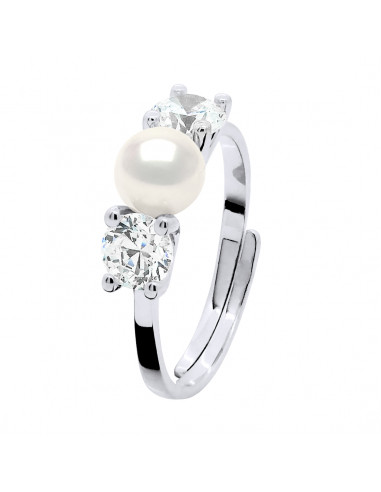 Bague Argent 925 et Oxydes de Zirconium, Perle de Culture Ronde 6 mm - 2 Coloris - MANGA