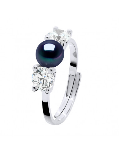 Bague Argent 925 et Oxydes de Zirconium, Perle de Culture Ronde 6 mm - 2 Coloris - MANGA