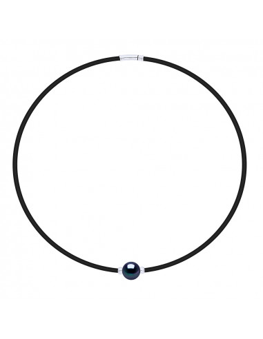 Pulsera de neopreno y verdadera perla tahitiana en círculos de plata ferrichos grabados